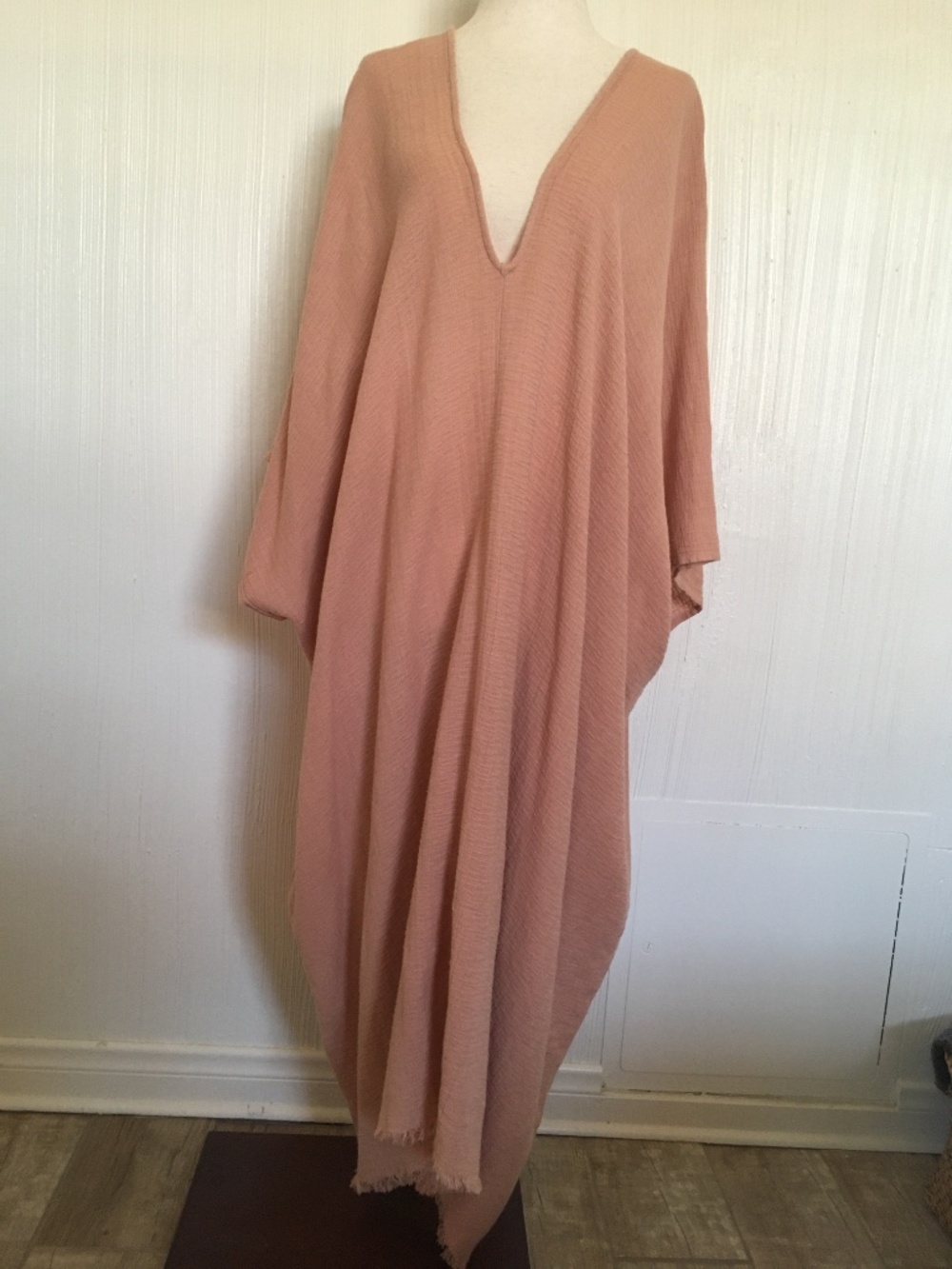 $178 Eileen Fisher Organic Cotton Salmon Pink Plunging Neckline Caftan Dress - Picture 5 of 10